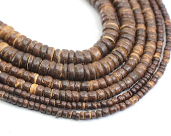 Natural Coconut Beads, Brown Coconut Heishi Rondelle Wood Beads 1 Strand (4mm, 5mm, 8mm)