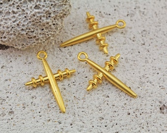 Gold Plated Cross Pendant, 24mm Metal Big Cross Pendant Charm 2 pcs / GPY-531
