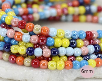 6mm Ceramic Colorful Round Ball Beads Strand, 12" Inches Strand / CRB6-1