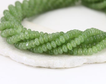 5x8mm Rondelle Green Jade Beads, 1 Full Strand Heishi Colored Jade Beads / RNS5-14
