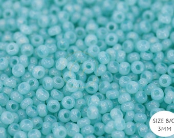 Aqua Blue Seed Beads, 8/0 (3mm) Czech Seed Beads 25 grams / GSB8-M