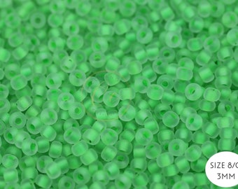 Frosted Neon Green Seed Beads, 8/0 (3mm) Czech Seed Beads 25 grams / GSB8-M69