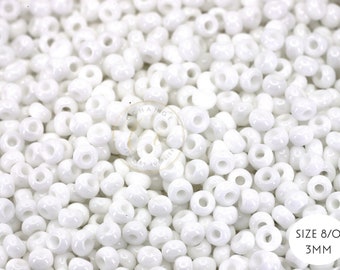 White Seed Beads, 8/0 (3mm) Czech Seed Beads 25 grams / GSB8-M01