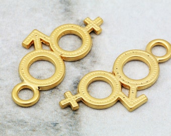 32mm Gender Sign Symbol Pendants, Matte Gold Plated Metal Male Female Symbol Charms 5 pcs / GPY-213