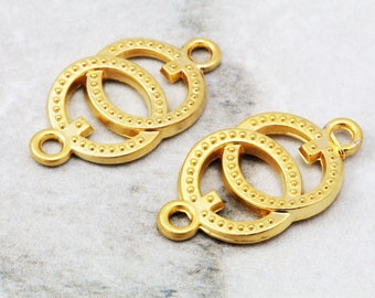 25mm Double Circle Charms, Matte Gold Plated Metal Circle Charms 5 pcs / GPY-219