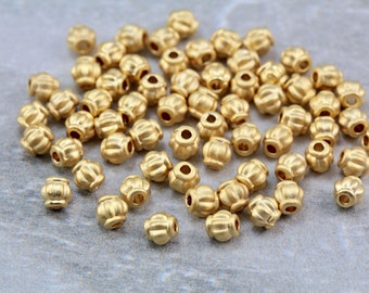 4mm Round Spacer Beads, Matte Gold Plated Metal Mini Ball Sphere Beads 25 pcs / GPY-006
