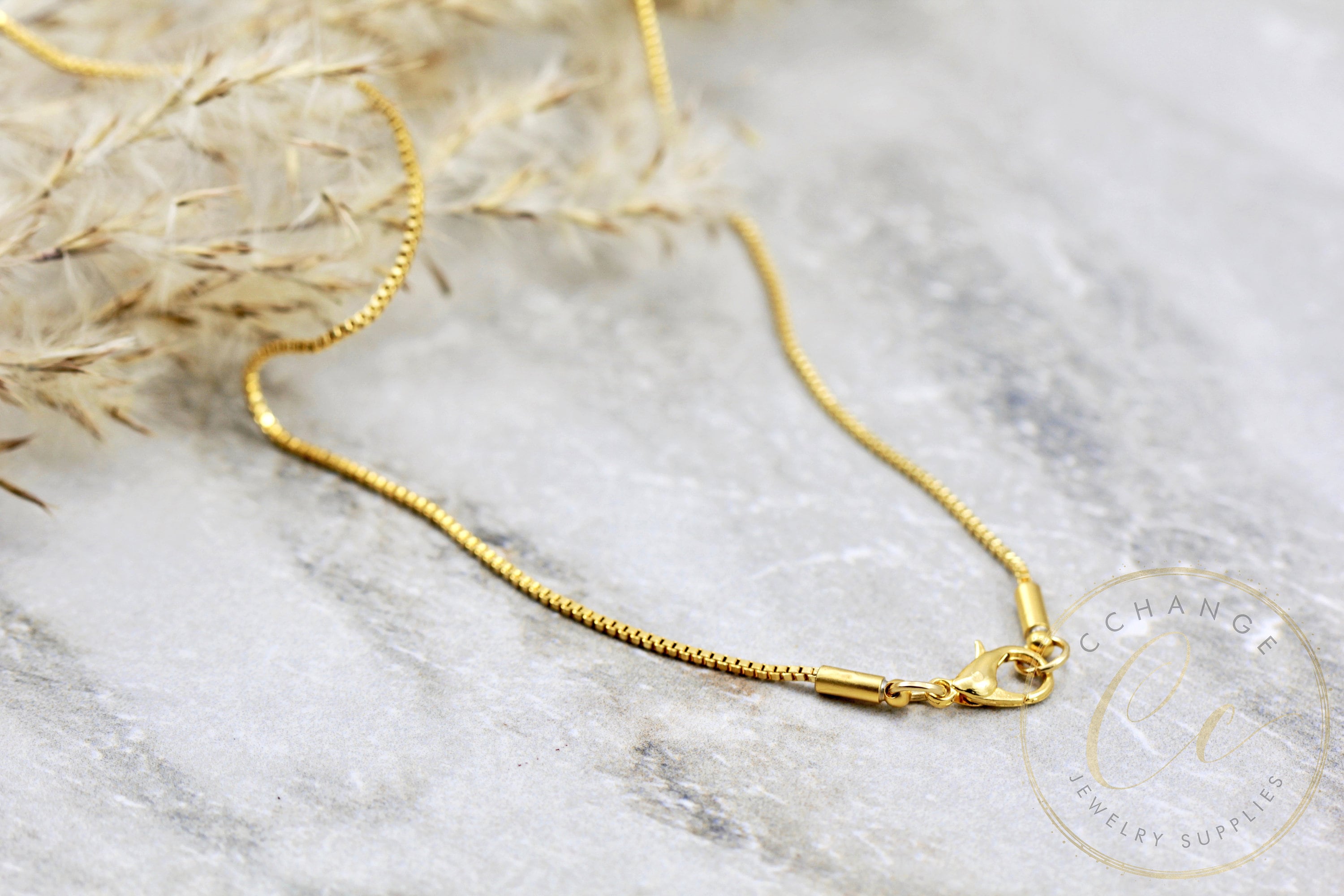 Finished Necklace Chain, Gold Plated Tiny 1.2mm Box Chain 14