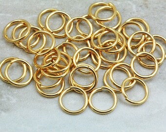 10mm Gold Plated Thick Jump Rings, Brass Jump Ring 1.2mm Thickness 50 pcs / JRT-G10