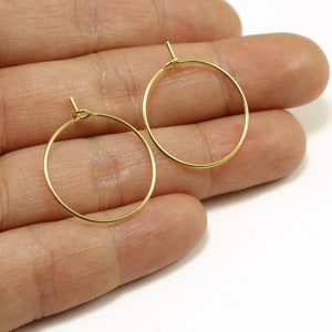 6 pcs Circle Earring Hooks, 20mm Round Shiny Gold Plated Brass Earring Components / EF-G03