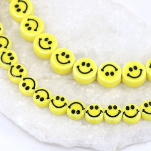 8mm-10mm Ceramic Smiley Face Emoji Beads, 1 Full Strand / CRB-13