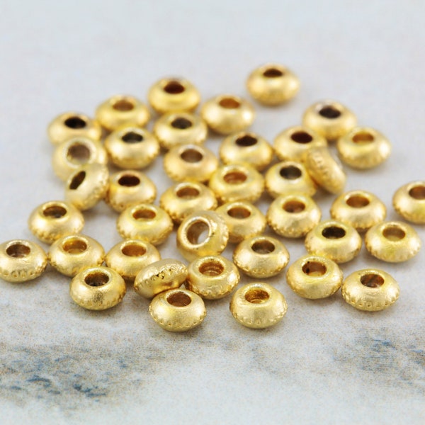 4mm Rondelle Mini Spacer Beads, Matte/Shiny Gold Plated Metal Beads 50 pcs / GPY-013