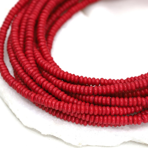 4mm Red Howlite Heishi Beads, Round Edge Heishi Disc Rondelle Natural Stones / HWL-RH04