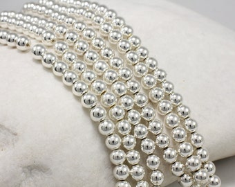 6mm Silver Round Hematite Beads, 1 Strand 33 pcs, Loose Round Gemstone / HBY-042