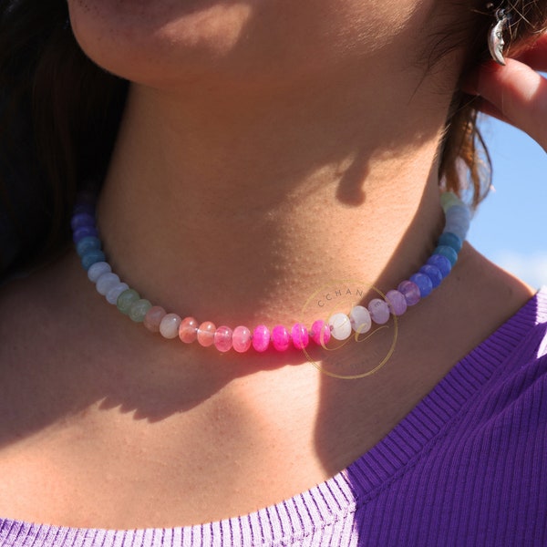 Regenboog edelsteen choker, Rondelle natuursteen kralen ketting / Vraag naar groothandelsprijzen / NSN-10