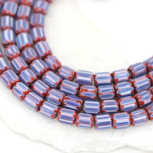 25 pcs Blue Red Chevron Glass Beads, 8-9mm Ethnic Striped Lampwork Bead / CHV8-04