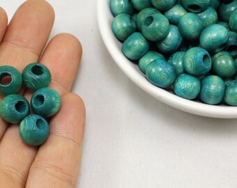 Cuentas redondas de madera verde esmeralda de 11 mm, teñidas de madera natural, 50 unidades / WBR11-11