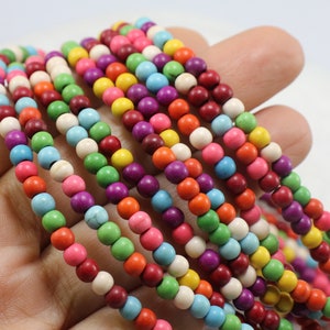 Cuentas de howlita redondas multicolores de 4 mm, 1 hebra de 15,5&#39;&#39;/ HWL-M04