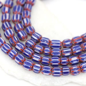 25 pcs Blue Red Chevron Glass Beads, 8-9mm Ethnic Striped Lampwork Bead / CHV8-03