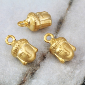 Gold Plated Buddha Pendant, 14mm Metal Buddha Head Charm 5 pcs / GPY-413