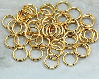 9mm Gold Plated Thick Jump Rings, Brass Jump Ring 1.2mm Thickness 50 pcs / JRT-G9