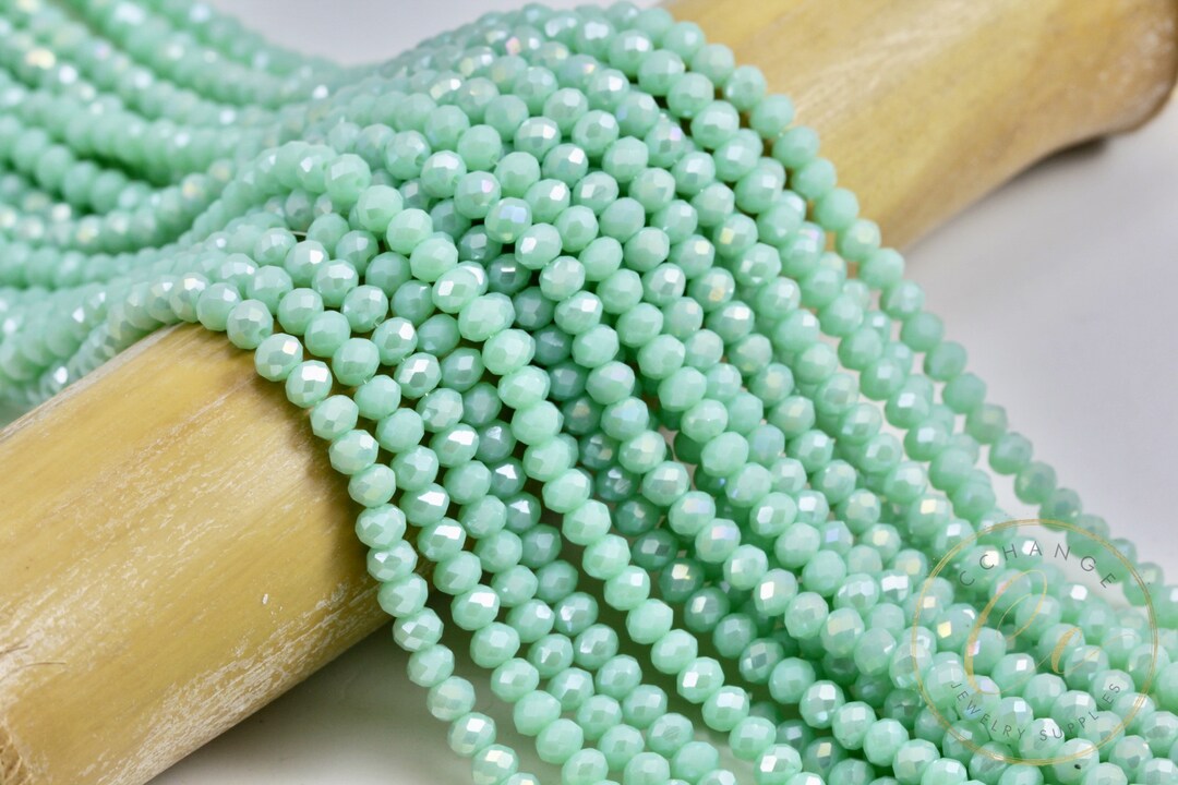 10mm Opaque Mint Green Faceted Crystal Rondelle Strand – Beads, Inc.