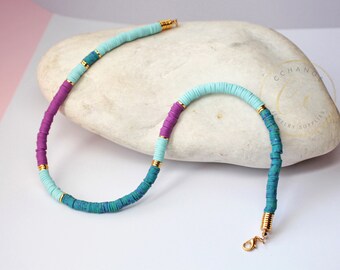 Heishi Disc Bead Surfer Halskette, Gold Akzent Heishi Halskette, Boho Heishi Perlen Halskette / Bitte fragen Sie nach Großhandelsdetails