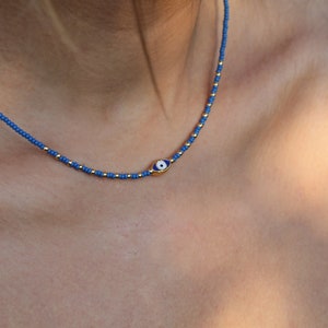 Evil Eye Necklace, Gold Plated Dainty Seed Bead Necklace / Please ask for wholesale prices / SBN-09