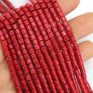4mm Bright Red Coral Mini Barrel Beads, 1 Strand 16&quot; Inches / CRL-R29