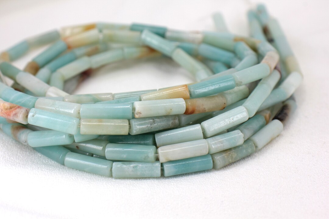 Lot De 4 Perles Tubes En Amazonite 13x4mm - Pour Création De Bijoux, DIY - Marque Homemade