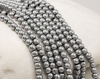 6mm Antique Silver Round Hematite Beads, 1 Strand 72 pcs, Loose Round Gemstone / HBY-044