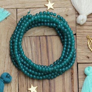 4mm Bluish Green Glass Beads, Smooth Round Ball Glass Loose Beads / GB4-49
