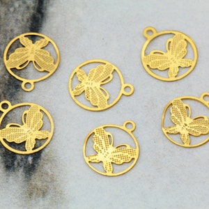 9mm Tiny Butterfly Pendants, Matte Gold Plated Brass Charms 25 pcs / GPY-350