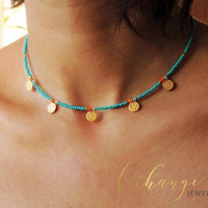 Goldene Münzenhalskette, zierliche Rocailles Halskette / Choker Halskette / Bitte erfragen Sie die Grosspreise / SBN-06