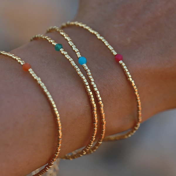 Minimalistisches Gold Miyuki Armband mit Naturstein | MBB-09