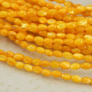 Può includere: Un filo di perline ovali di conchiglia gialla. Le perline hanno un leggero bagliore iridescente.