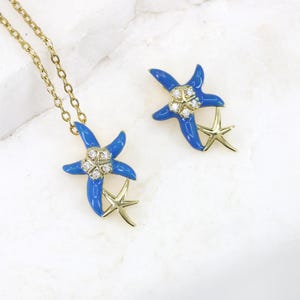 Stainless Steel Enamel Blue Starfish Pendant, Sea Life Jewelry Making Supply, Beach Theme Necklace Component 1 pc