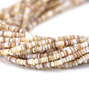4mm Beige Heishi Shell Beads, Mini Disc Rondelle Shell Beads / SHS4-05