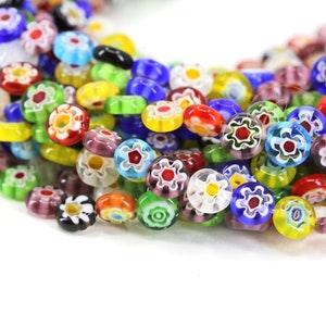 8mm Flat Round Murano Style Millefiori Flower Glass Beads / GBFM-13