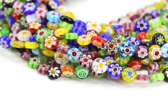 Perle di vetro a forma di fiore millefiori tonde e piatte in stile Murano da 8 mm / GBFM-13 - Italia