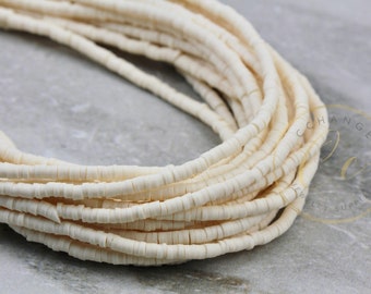 3mm Cream Heishi Disc Beads, Surfer Necklace Heishi Beads, 1 Strand Fimo Record Beads, Colorful Polymer Clay Crafting Beads / FD3-01