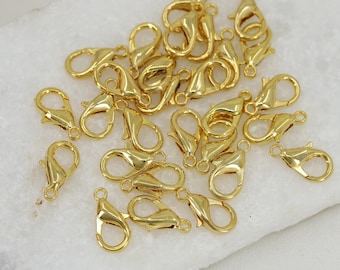 10mm-12mm-14mm Gold Plated Zinc Alloy Lobster Claw Clasps 10 pcs