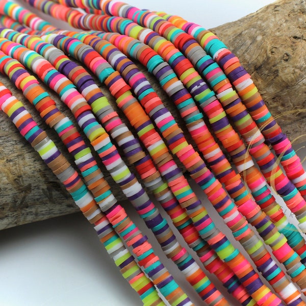4mm Rainbow Heishi Disc Beads, Surfer Necklace Heishi Beads, 1 Strand Colorful Polymer Clay Fimo Record Beads / FD4-00