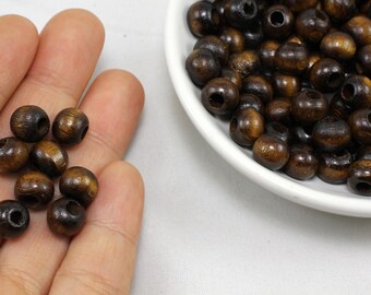 9 mm ダークブラウン ラウンドウッドビーズ、天然木染めビーズ 50 個