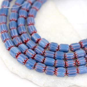 25 pcs Blue Chevron Glass Beads, 8-9mm Ethnic Striped Lampwork Bead / CHV8-12