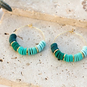 Gold Hoop Earings, Colorful Heishi Earrings, Bohemian Beaded Earrings / Please ask for wholesale prices / HBE605