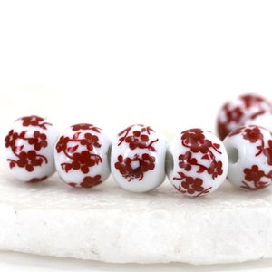 12mm Flower Painted Ceramic Beads, 10pcs Round Floral Ceramic Beads