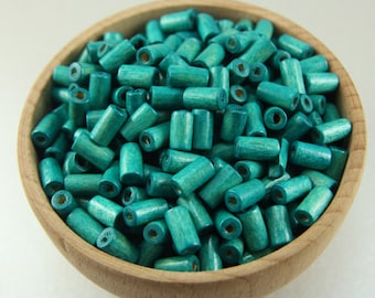 Perle de tube en bois vert émeraude de 8 mm, perles teintes en bois naturel 75 pièces / WBT8-08