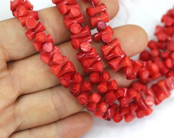 5x9mm Red Coral Center Drilled Bow Beads, 15 Inch Strand / CRL-R20