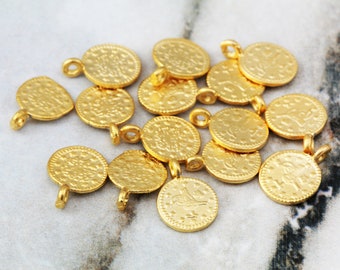 10mm Old Coin Charms, Matte Gold/Antique Silver Plated Brass Replica Ottoman Coins 15 pcs / GPY-461