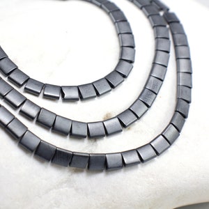 5mm Square Hematite Beads, 2 Holes Matte Black Tile Style Hematite, 1 Strand 78 pcs / HBY-076